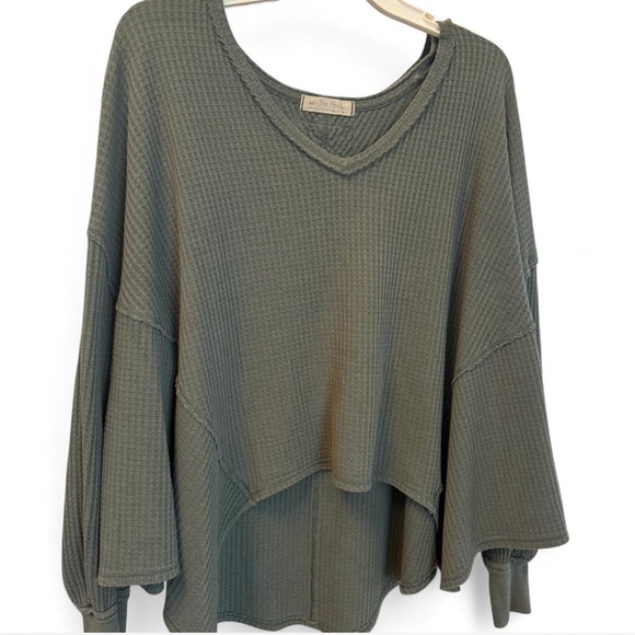 Free People We The Free Coraline Thermal Olive Waffle Knit Top - Picture 2 of 5